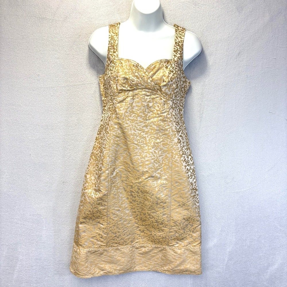 Sigrid Olsen Collection Silk Blend Jacquard Sheath Dress Womens‎ 6 Gold Paisley